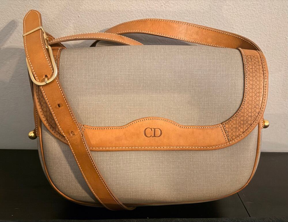 Vintage Christian Dior CD Canvas & Leather Shoulder / Crossbody Bag + COA